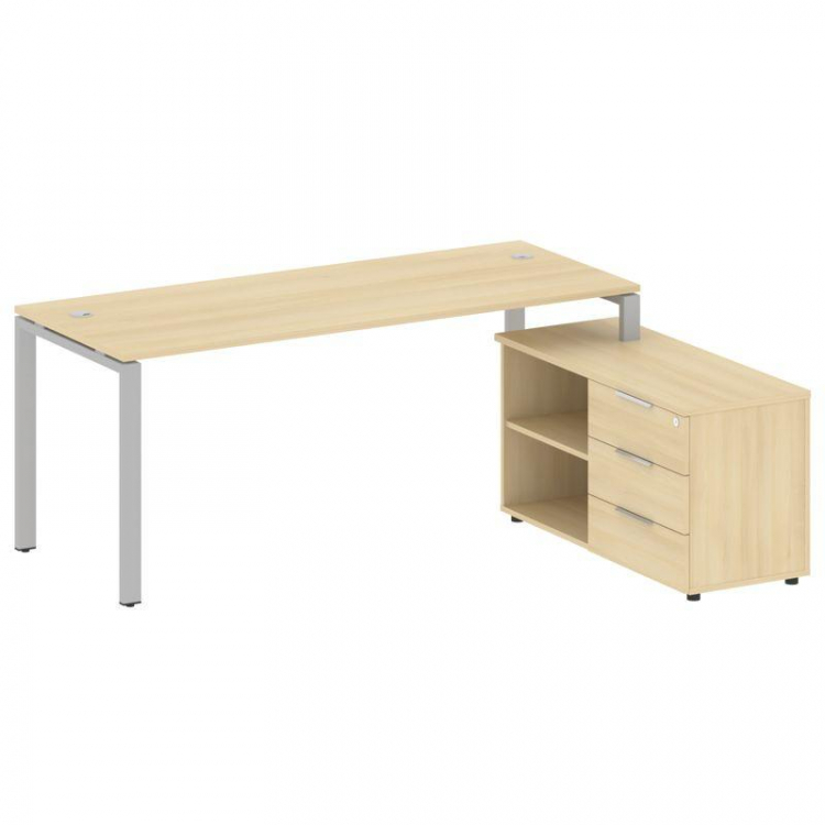 Metal System Рабочая станция с тумбой на П-образном м/к БП.РС-СТС-2.5 (R) Акация Лорка/Металл Серый