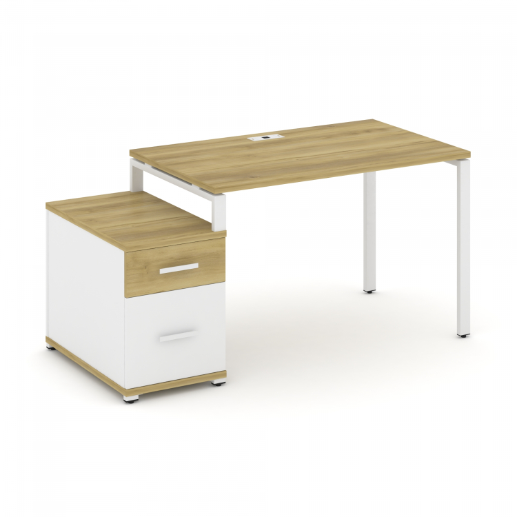 Concept Стол письменный с 1 опорной тумбой CN.SP-306 W Дуб Винченцо/Белый Бриллиант/Металл Белый 118