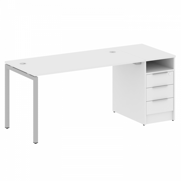 Metal System Quattro Рабочая станция с тумбой на П-образном м/к 40БП.РС-СТП-1.3 Белый/Металл Серый 1