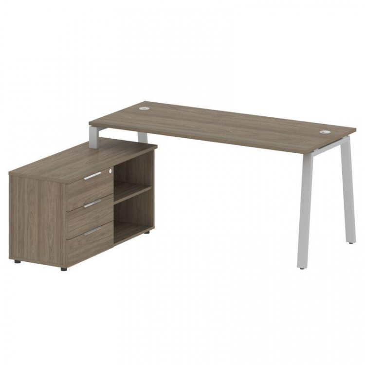 Metal System Рабочая станция с тумбой на А-образном м/к БА.РС-СТС-2.4 (L) Вяз Благородный/Металл Сер