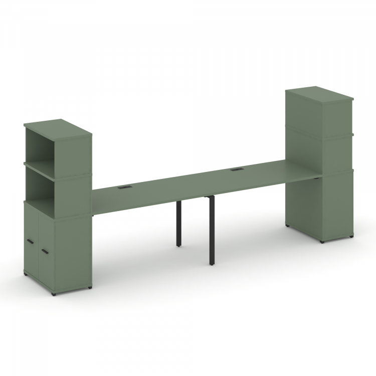 Concept Рабочая станция с опорными распаш. шкафами с надставкой выс. CN.ORS-229 B Кобо/Металл Черный