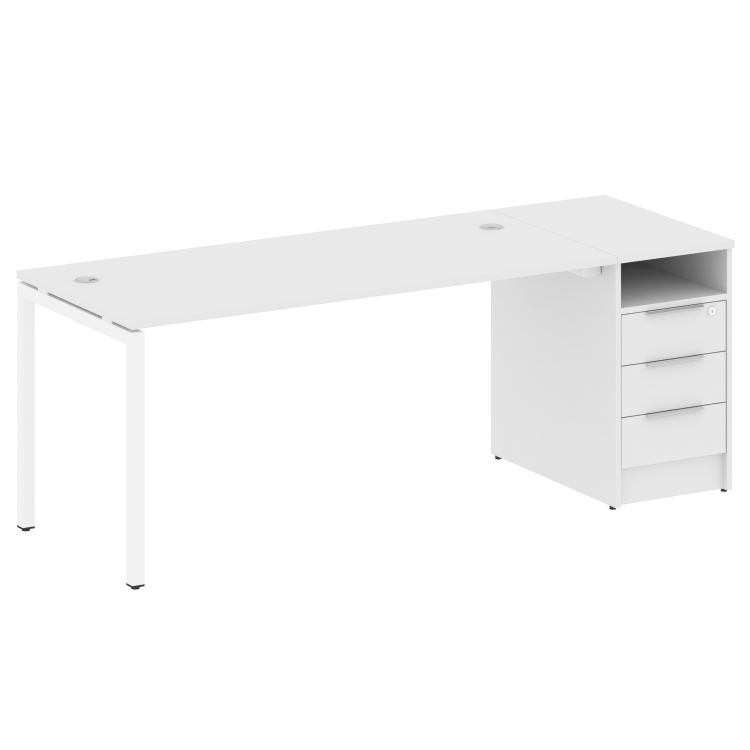 Metal System Quattro Рабочая станция с тумбой на П-образном м/к 40БП.РС-СТП-1.4 Белый/Металл Белый 2