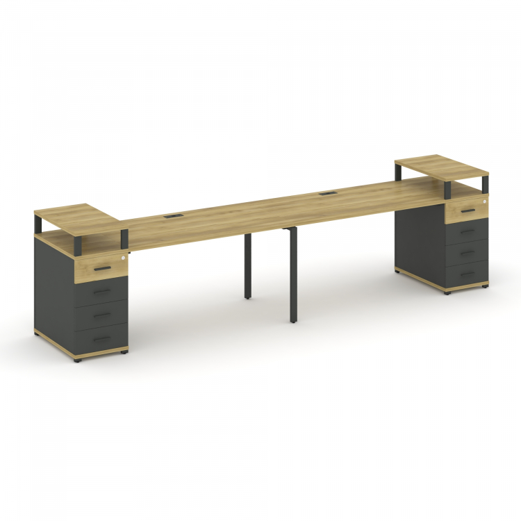 Concept Рабочая станция 2 места с 2 опорными тумбами CN.ORS-426 A Дуб Винченцо/Антрацит/Металл Антра