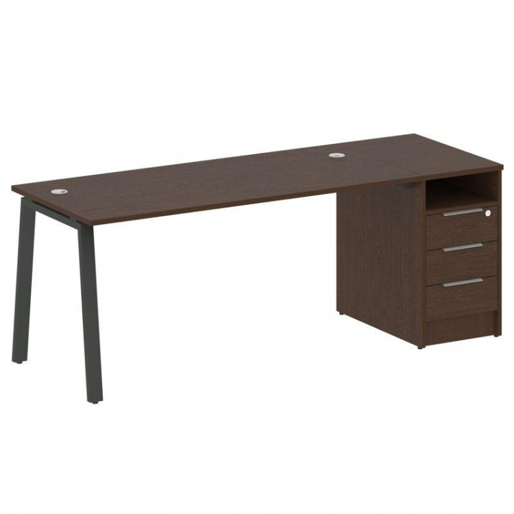 Metal System Рабочая станция с тумбой на А-образном м/к БА.РС-СТП-1.4 Венге Цаво/Металл Антрацит 201