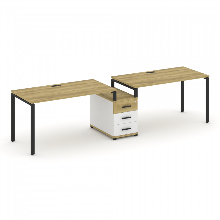 Concept Рабочая станция 2 места с 1 опорной тумбой CN.ORS-303 B Дуб Винченцо/Белый Бриллиант/Металл