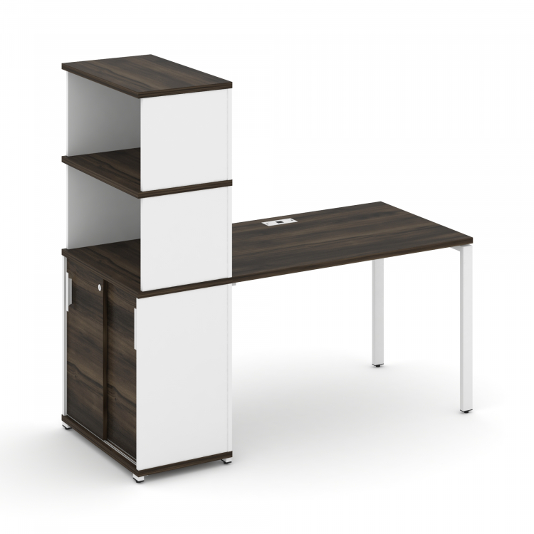 Concept Стол рабочий с опорным шкафом-купе с надставкой выс. CN.SP-242 W Дуб Мали/Белый Бриллиант/Ме