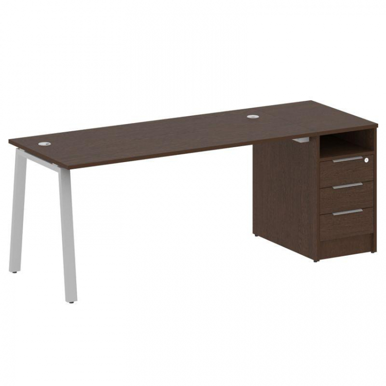 Metal System Рабочая станция с тумбой на А-образном м/к БА.РС-СТП-1.4 Венге Цаво/Металл Серый 2012*7