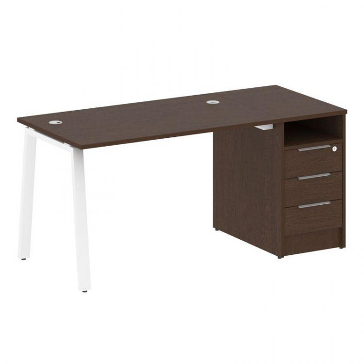 Metal System Рабочая станция с тумбой на А-образном м/к БА.РС-СТП-1.2 Венге Цаво/Металл Белый 1612*7