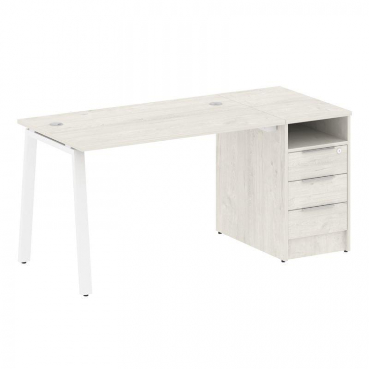 Metal System Рабочая станция с тумбой на А-образном м/к БА.РС-СТП-1.2 Дуб Наварра/Металл Белый 1612*