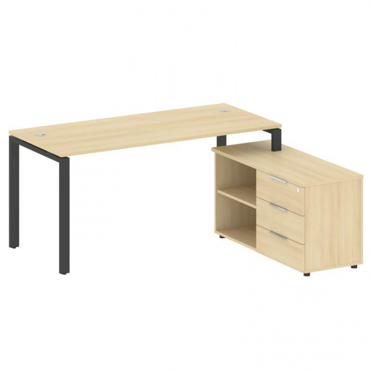 Metal System Рабочая станция с тумбой на П-образном м/к БП.РС-СТС-2.4 (R) Акация Лорка/Металл Антрац