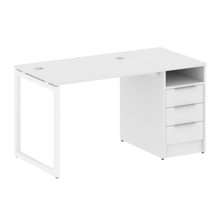 Metal System Quattro Рабочая станция с тумбой на О-образном м/к 40БО.РС-СТП-1.1 Белый/Металл Белый 1