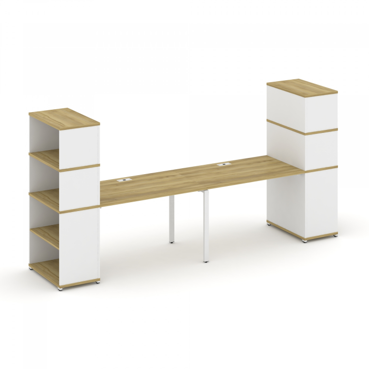 Concept Рабочая станция с опорными стеллажами с надставкой выс. CN.ORS-214 Дуб Винченцо/Белый Брилли