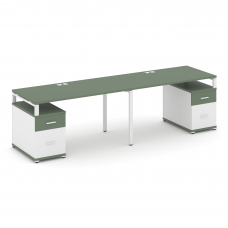 Concept Рабочая станция 2 места с 2 опорными тумбами CN.ORS-322 W Кобо/Белый Бриллиант/Металл Белый