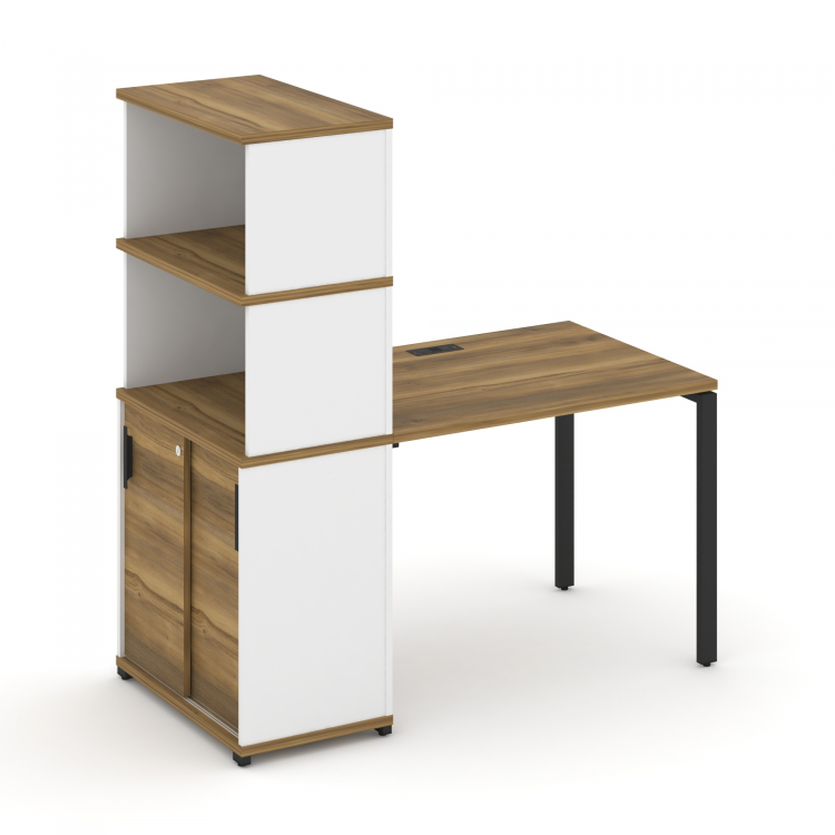 Concept Стол рабочий с опорным шкафом-купе с надставкой выс. CN.SP-241 B Сандал Янтарный/Белый Брилл