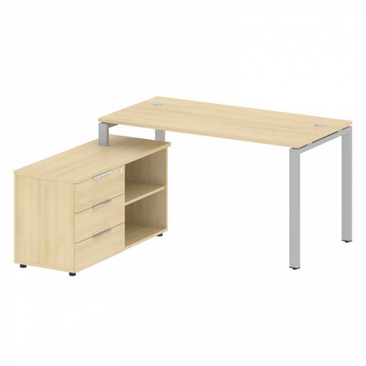 Metal System Рабочая станция с тумбой на П-образном м/к БП.РС-СТС-2.3 (L) Акация Лорка/Металл Серый