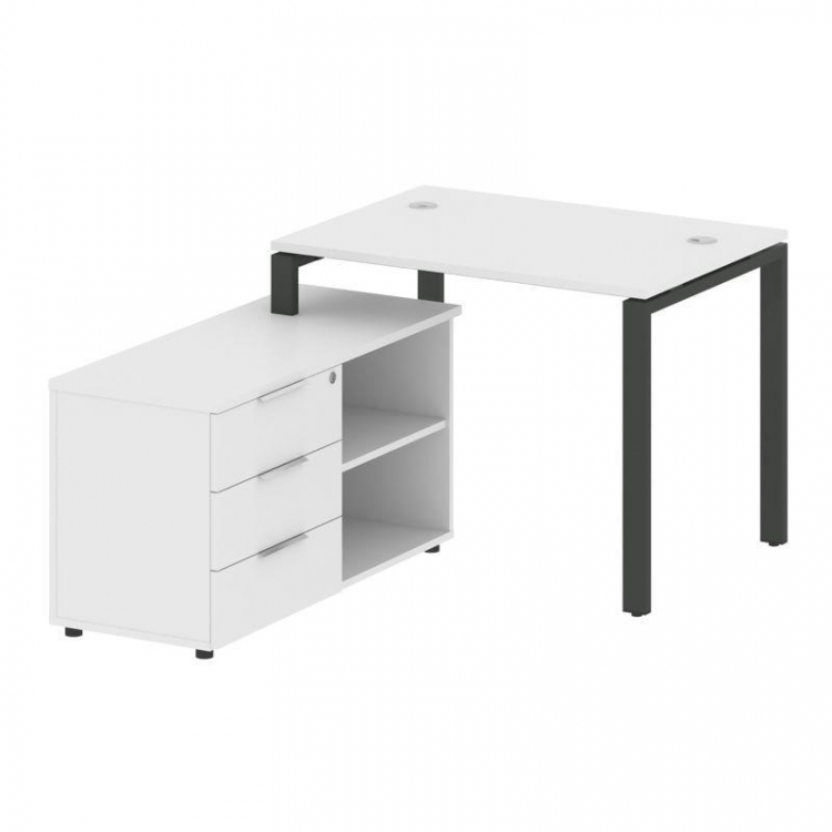 Metal System Рабочая станция с тумбой на П-образном м/к БП.РС-СТС-2.1 (L) Белый/Металл Антрацит 1100