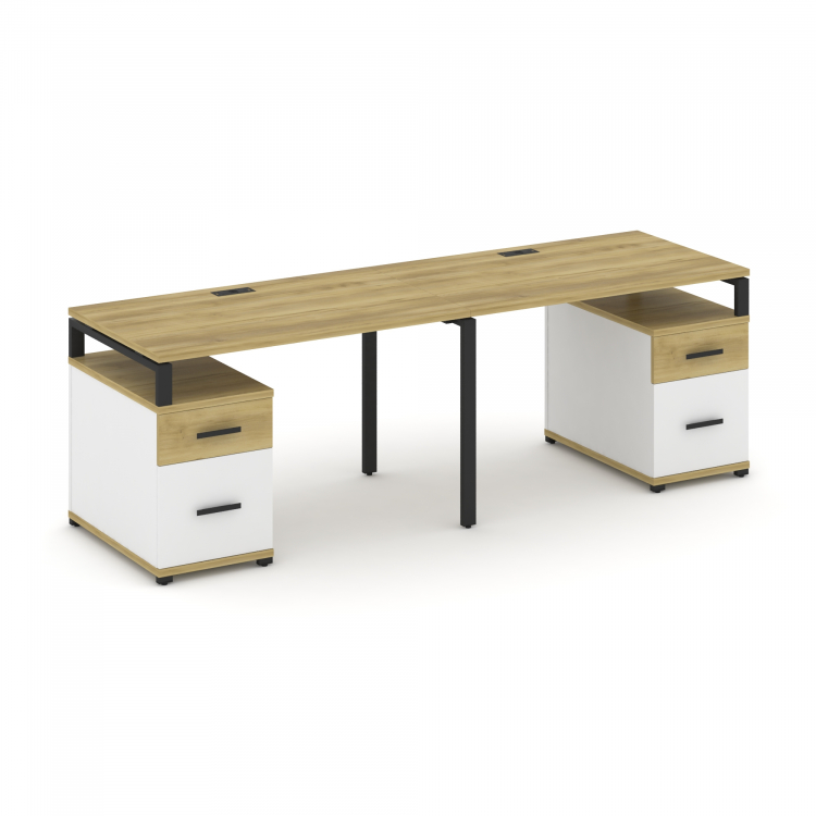 Concept Рабочая станция 2 места с 2 опорными тумбами CN.ORS-322 B Дуб Винченцо/Белый Бриллиант/Метал