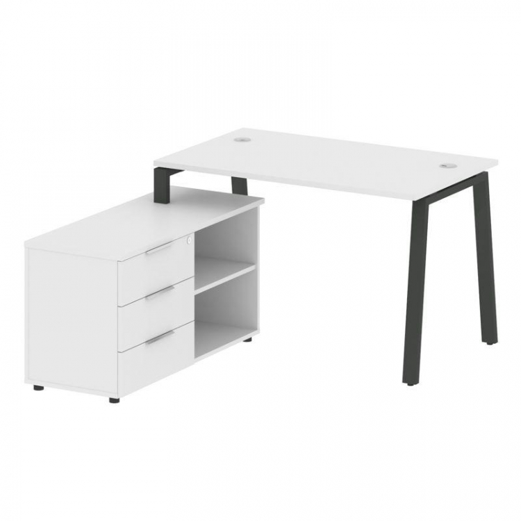 Metal System Рабочая станция с тумбой на А-образном м/к БА.РС-СТС-2.2 (L) Белый/Металл Антрацит 1300
