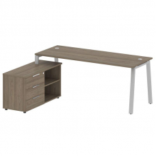 Metal System Рабочая станция с тумбой на А-образном м/к БА.РС-СТС-2.5 (L) Вяз Благородный/Металл Сер