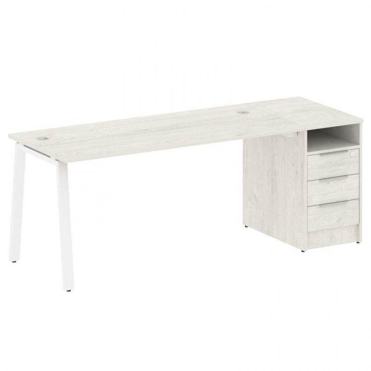 Metal System Рабочая станция с тумбой на А-образном м/к БА.РС-СТП-1.4 Дуб Наварра/Металл Белый 2012*
