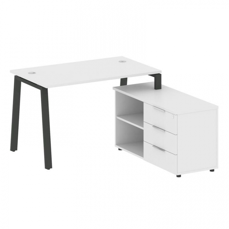 Metal System Рабочая станция с тумбой на А-образном м/к БА.РС-СТС-2.2 (R) Белый/Металл Антрацит 1300