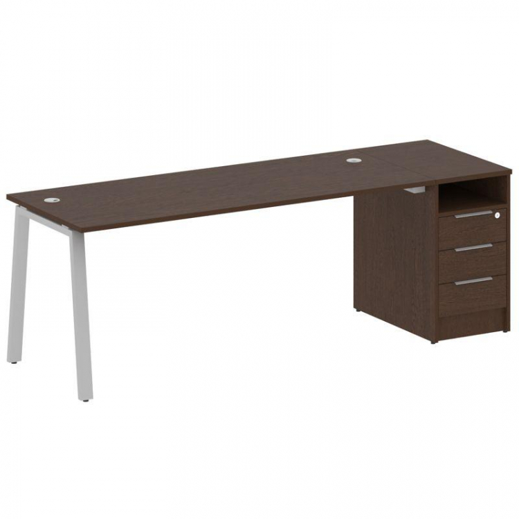 Metal System Рабочая станция с тумбой на А-образном м/к БА.РС-СТП-1.5 Венге Цаво/Металл Серый 2212*7