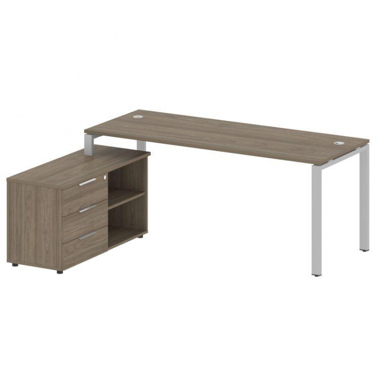 Metal System Рабочая станция с тумбой на П-образном м/к БП.РС-СТС-2.5 (L) Вяз Благородный/Металл Сер
