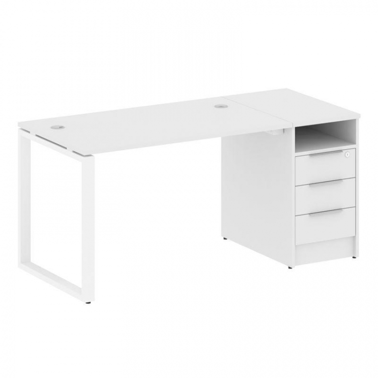 Metal System Рабочая станция с тумбой на О-образном м/к БО.РС-СТП-1.2 Белый/Металл Белый 1612*720*75