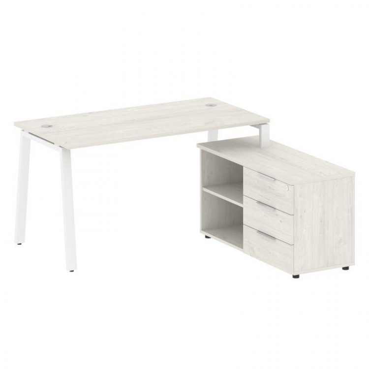 Metal System Рабочая станция с тумбой на А-образном м/к БА.РС-СТС-2.3 (R) Дуб Наварра/Металл Белый 1