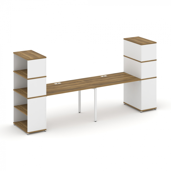 Концепт Рабочая станция с опорными стеллажами с надставкой выс. CN.ORS-214 Сандал Янтарный/Белый Бри