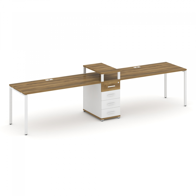 Concept Рабочая станция 2 места с 1 опорной тумбой CN.ORS-420 W Сандал Янтарный/Белый Бриллиант/Мета