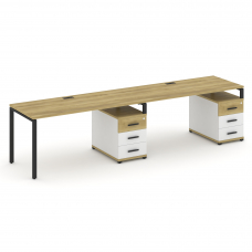 Concept Рабочая станция 2 места с 2 опорными тумбами CN.ORS-312 B Дуб Винченцо/Белый Бриллиант/Метал