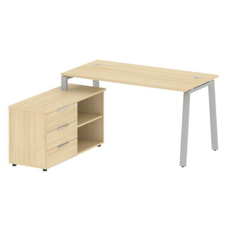 Metal System Рабочая станция с тумбой на А-образном м/к БА.РС-СТС-2.3 (L) Акация Лорка/Металл Серый