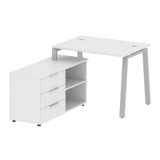 Metal System Рабочая станция с тумбой на А-образном м/к БА.РС-СТС-2.1 (L) Белый/Металл Серый 1100*15