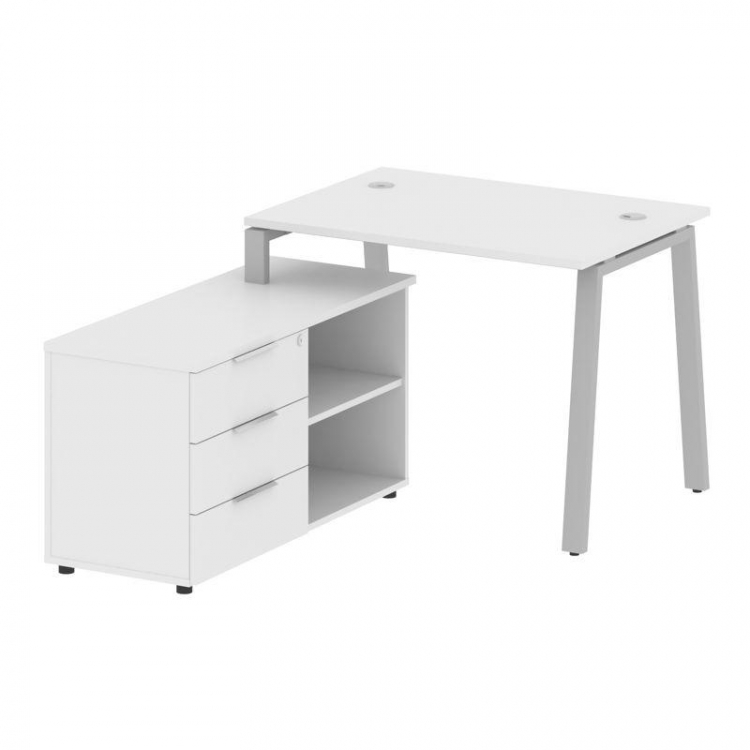 Metal System Рабочая станция с тумбой на А-образном м/к БА.РС-СТС-2.1 (L) Белый/Металл Серый 1100*15