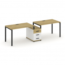 Concept Рабочая станция 2 места с 1 опорной тумбой CN.ORS-302 B Дуб Винченцо/Белый Бриллиант/Металл