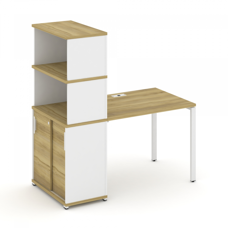 Concept Стол рабочий с опорным шкафом-купе с надставкой выс. CN.SP-241 W Дуб Винченцо/Белый Бриллиан