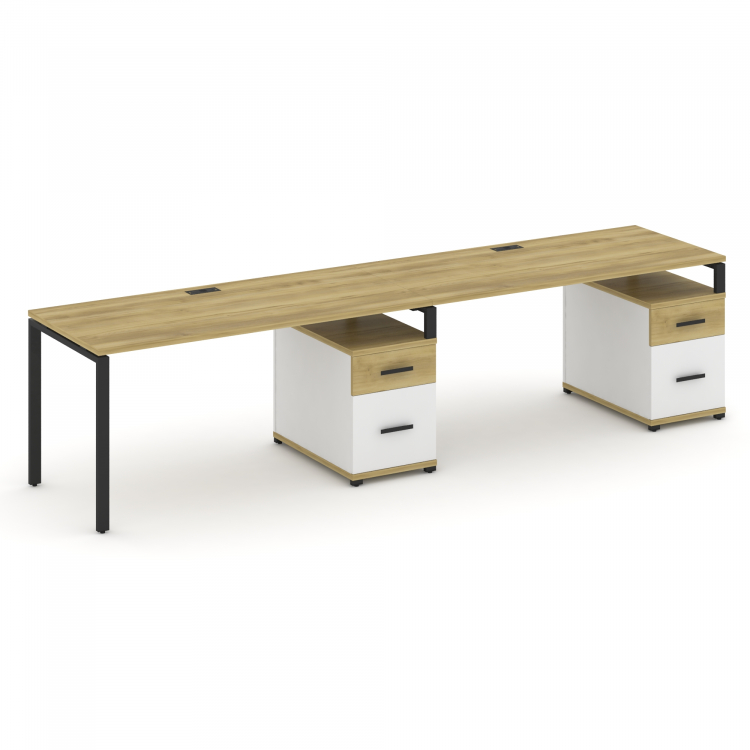 Concept Рабочая станция 2 места с 2 опорными тумбами CN.ORS-316 B Дуб Винченцо/Белый Бриллиант/Метал