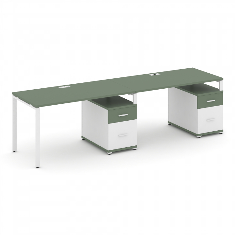 Concept Рабочая станция 2 места с 2 опорными тумбами CN.ORS-313 W Кобо/Белый Бриллиант/Металл Белый