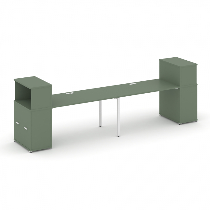 Концепт Рабочая станция с опорными распаш. шкафами с надставкой низ. CN.ORS-225 W Кобо/Металл Белый