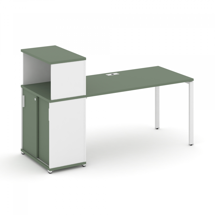 Concept Стол рабочий с опорным шкафом-купе с надставкой низ. CN.SP-239 W Кобо/Белый Бриллиант/Металл