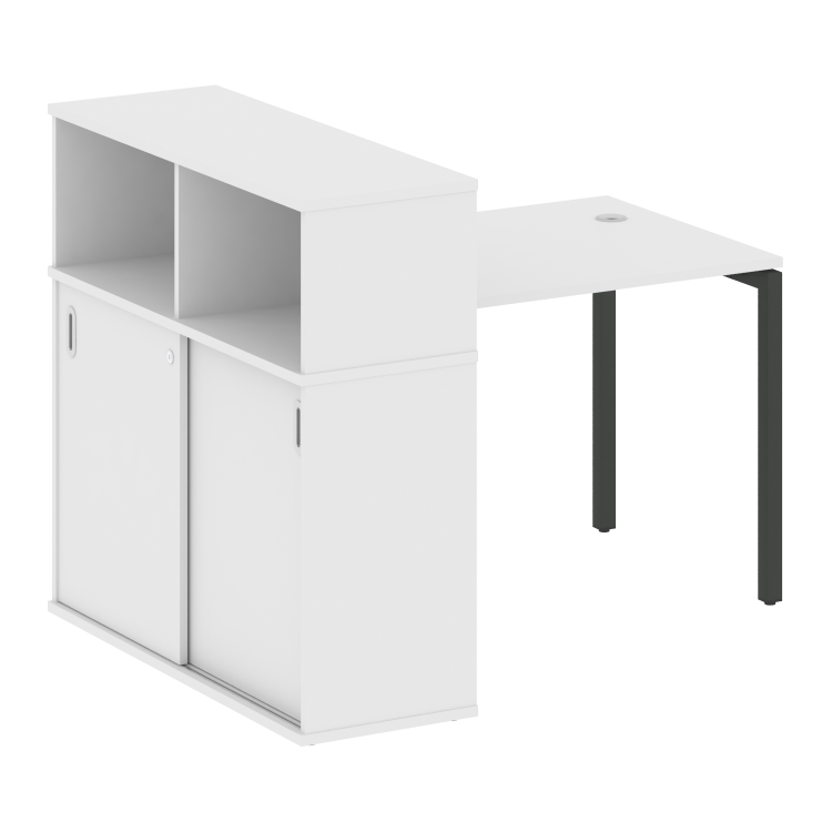 Metal System Quattro Стол письменный с шкафом-купе на П-образном м/к 40БП.РС-СШК-3.1 Т Белый/Металл