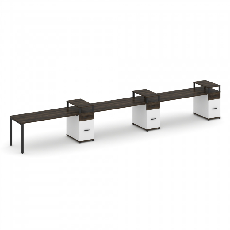 Concept Рабочая станция 3 места с 3 опорными тумбами CN.ORS-464 B Дуб Мали/Белый Бриллиант/Металл Че