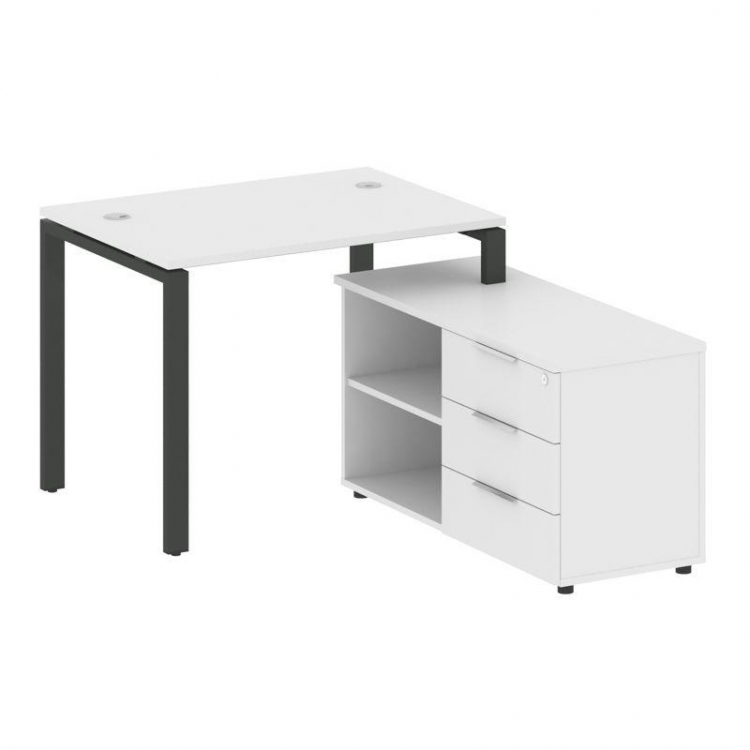 Metal System Рабочая станция с тумбой на П-образном м/к БП.РС-СТС-2.1 (R) Белый/Металл Антрацит 1100