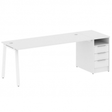 Metal System Рабочая станция с тумбой на А-образном м/к БА.РС-СТП-1.5 Белый/Металл Белый 2212*720*75