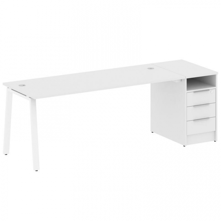 Metal System Рабочая станция с тумбой на А-образном м/к БА.РС-СТП-1.5 Белый/Металл Белый 2212*720*75