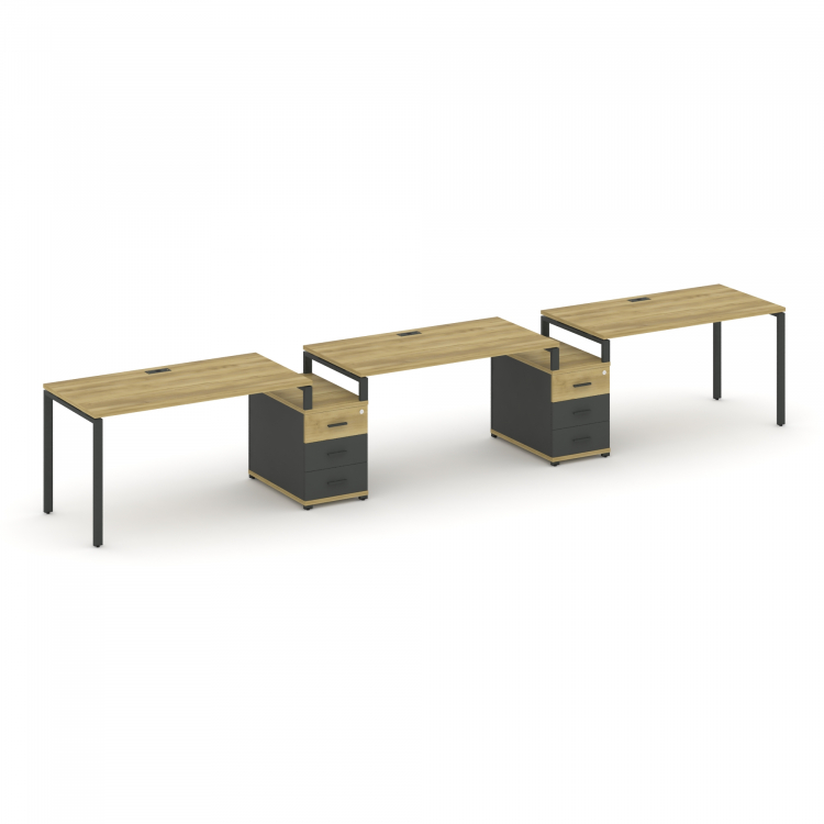 Concept Рабочая станция 3 места с 2 опорными тумбами CN.ORS-326 A Дуб Винченцо/Антрацит/Металл Антра