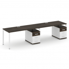 Concept Рабочая станция 2 места с 2 опорными тумбами CN.ORS-312 W Дуб Мали/Белый Бриллиант/Металл Бе
