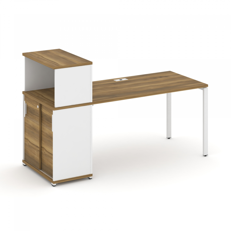 Concept Стол рабочий с опорным шкафом-купе с надставкой низ. CN.SP-239 W Сандал Янтарный/Белый Брилл