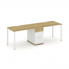 Concept Рабочая станция 2 места с 1 опорной тумбой CN.ORS-405 W Дуб Винченцо/Белый Бриллиант/Металл